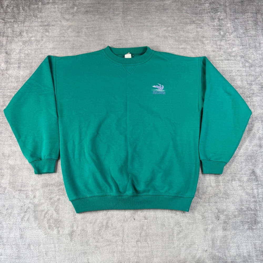 VTG Northern Reflections Sweatshirt Mens Large Green Embroidered Loon Crewneck